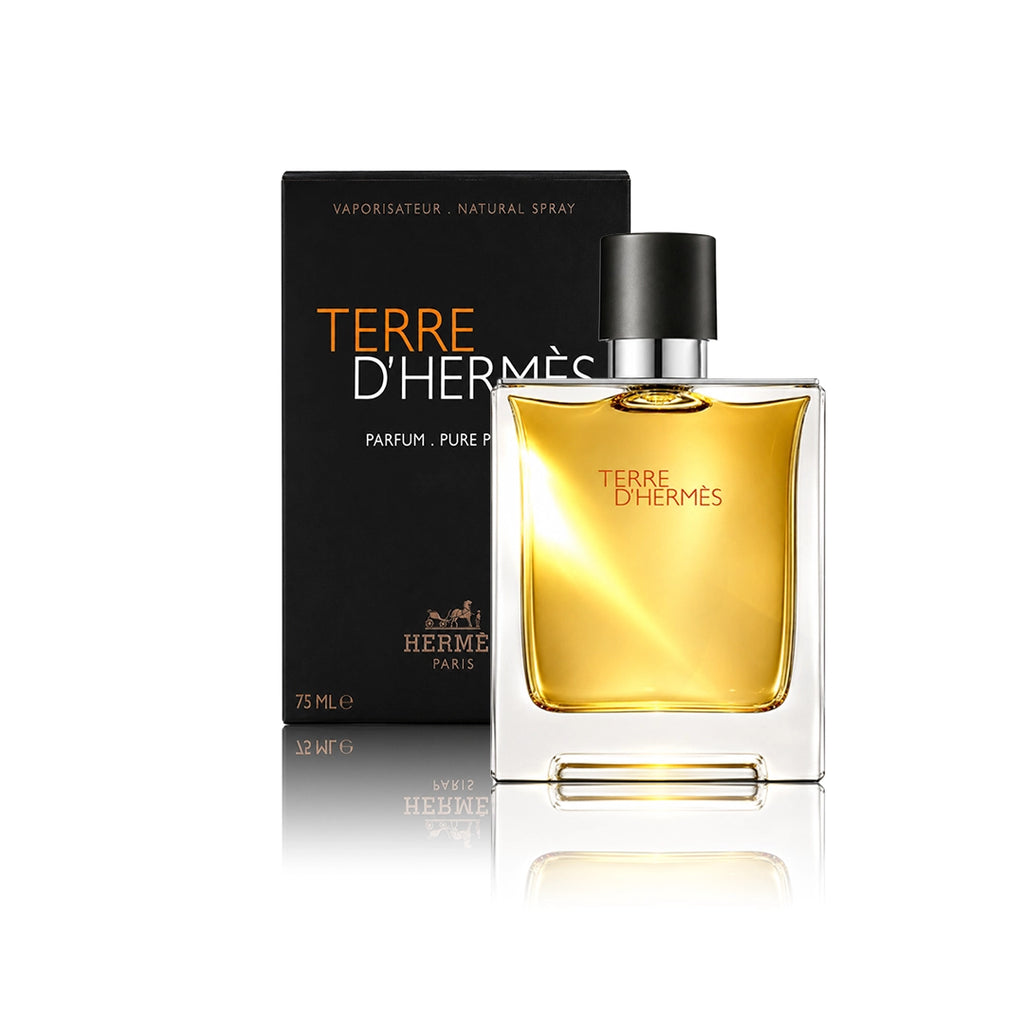 Hermès Terre d’Hermès Eau de Parfum 75 ml Flakon mit Originalverpackung auf weißem Hintergrund