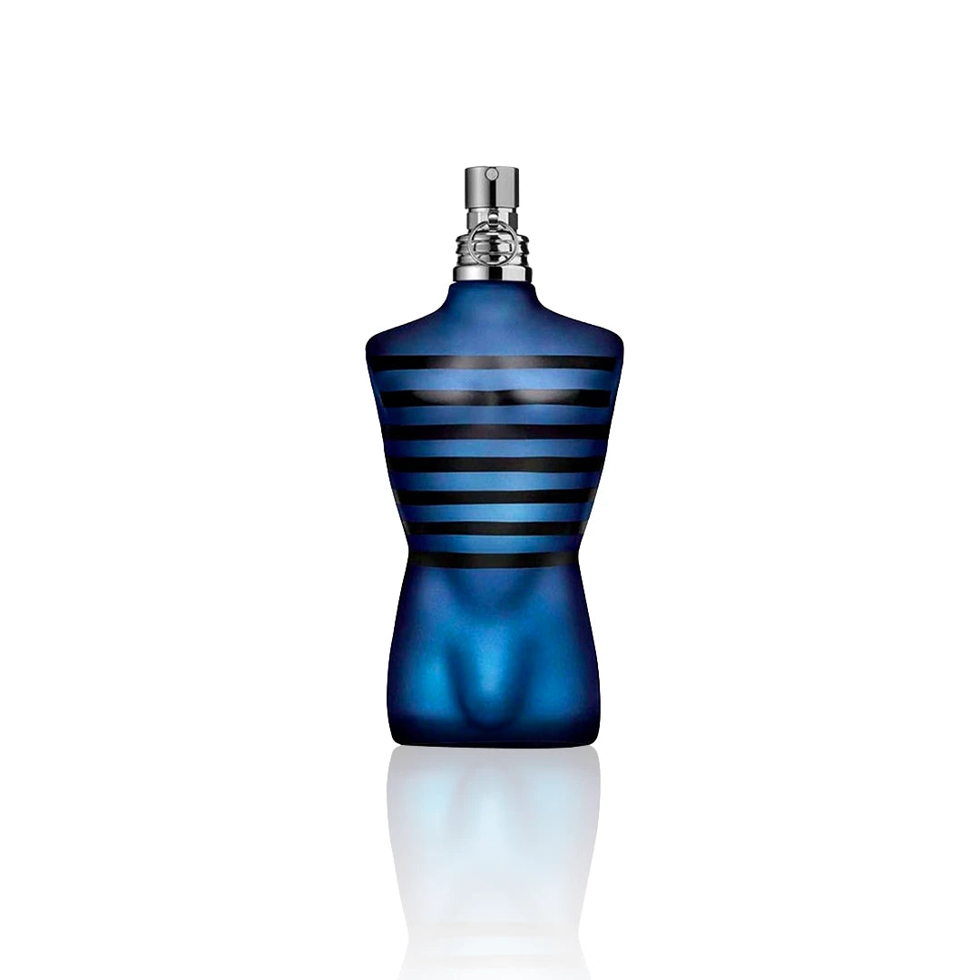 Jean Paul Gaultier Ultra Male Intense Eau de Toilette 125 ml Flakon auf weißem Hintergrund