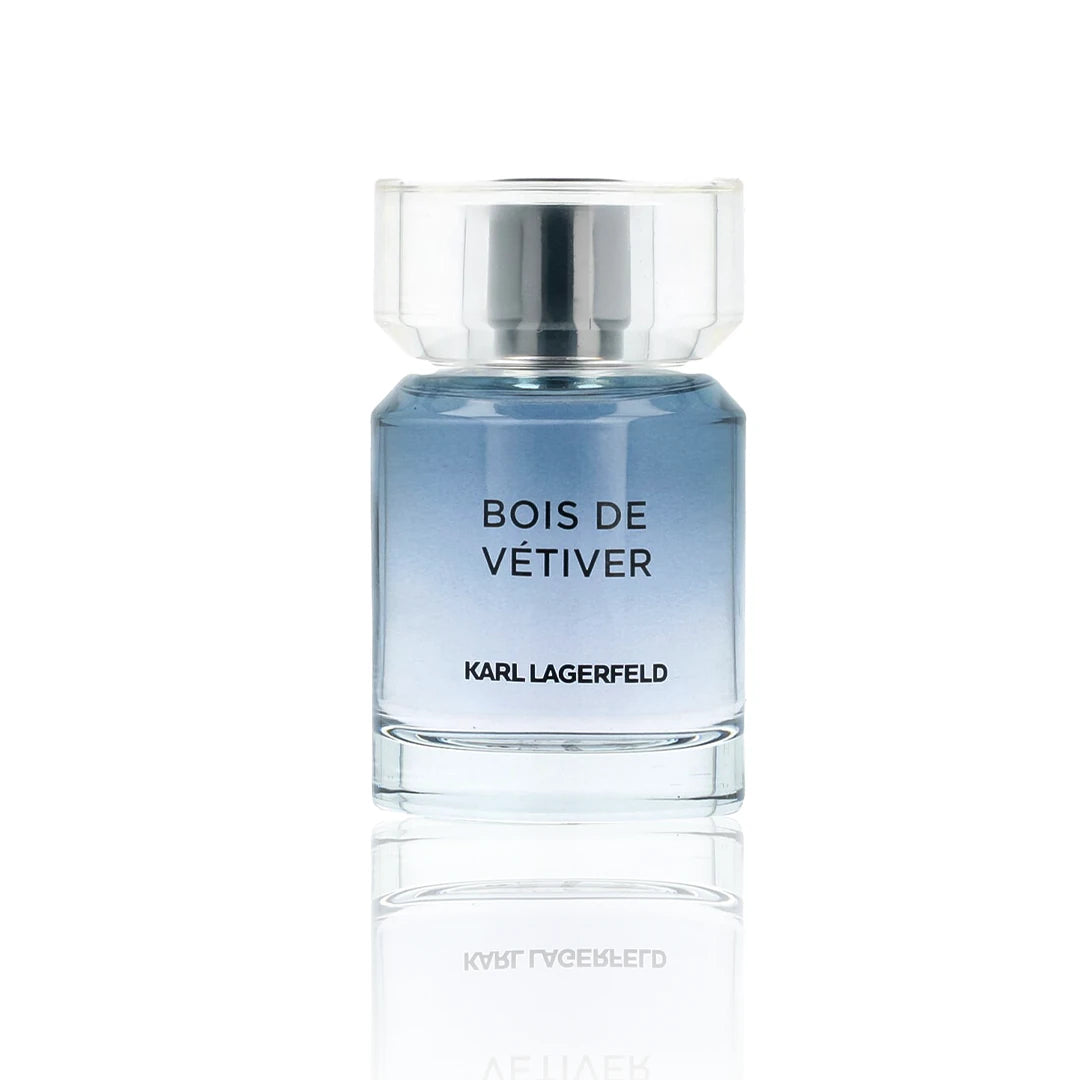 Karl Lagerfeld Bois de Vétiver Eau de Toilette 50 ml Flakon auf weißem Hintergrund