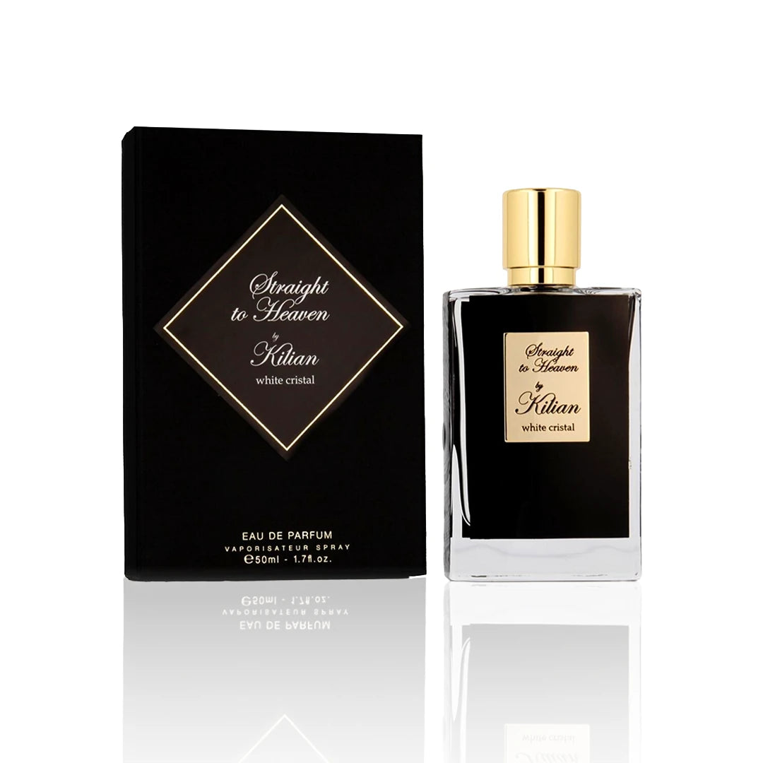 By Kilian Straight to Heaven White Cristal Eau de Parfum 50 ml Flakon mit Originalverpackung auf weißem Hintergrund