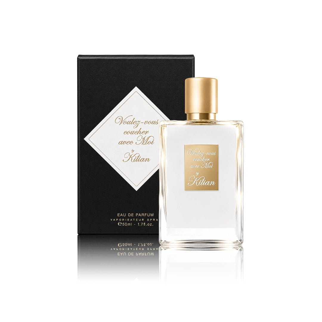 By Kilian Voulez-Vous Coucher Avec Moi Eau de Parfum 50 ml Flakon mit Originalverpackung auf weißem Hintergrund