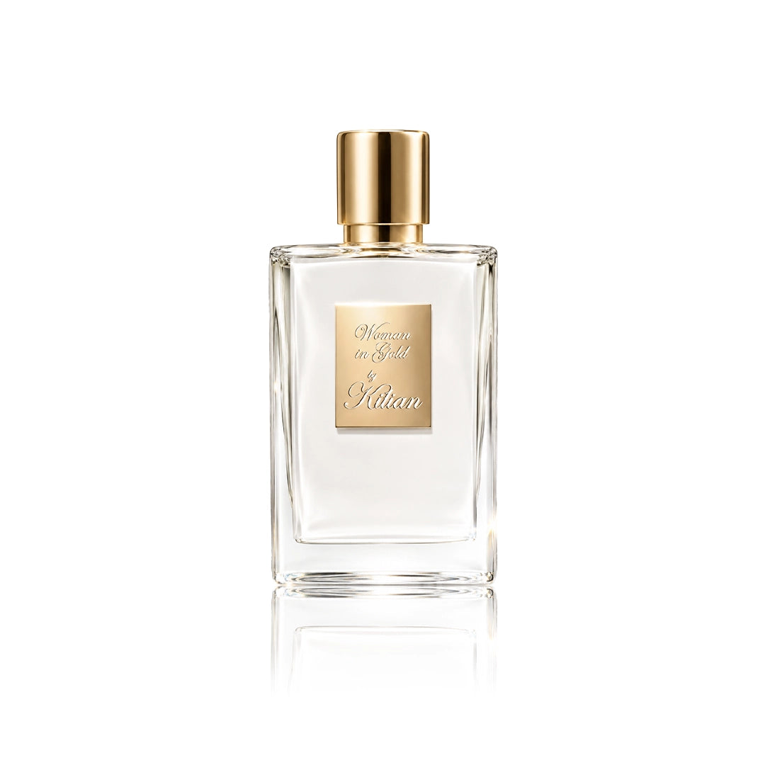 By Kilian Woman in Gold Eau de Parfum 50 ml Flakon auf weißem Hintergrund