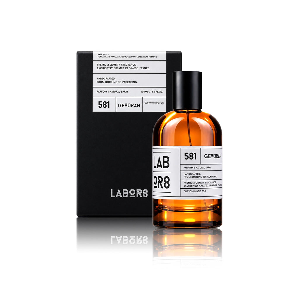 LABOR8 GEVURAH 581 Eau de Parfum 100 ml Flakon mit Originalverpackung auf weißem Hintergrund