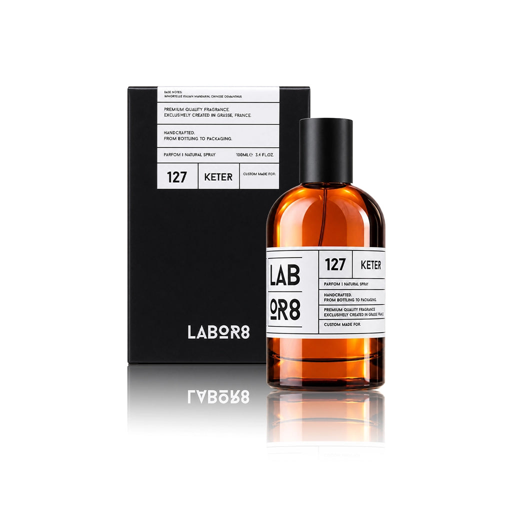 LABOR8 KETER 127 Eau de Parfum 100 ml Flakon mit Originalverpackung auf weißem Hintergrund