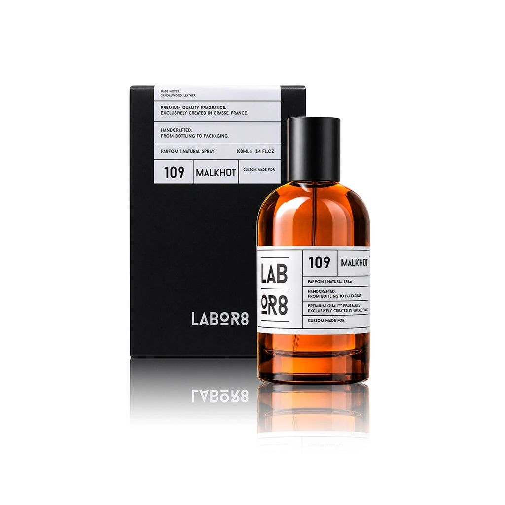 LABOR8 MALKHUT 109 Eau de Parfum 100 ml Flakon mit Originalverpackung auf weißem Hintergrund