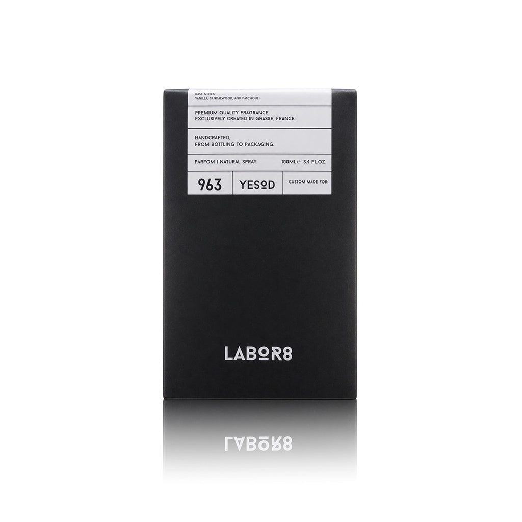 LABOR8 YESOD 963 Eau de Parfum 100 ml mit Originalverpackung auf weißem Hintergrund