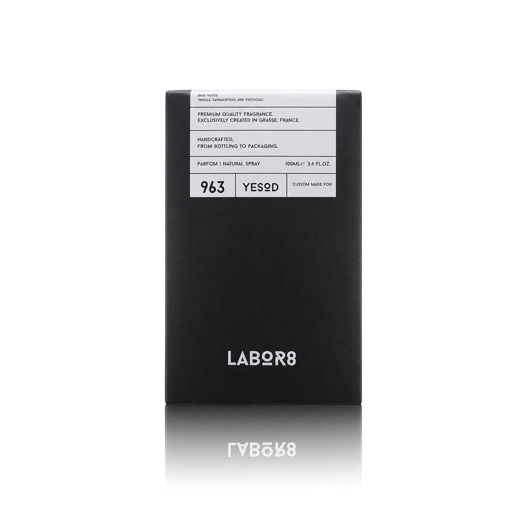LABOR8 YESOD 963 Eau de Parfum 100 ml mit Originalverpackung auf weißem Hintergrund