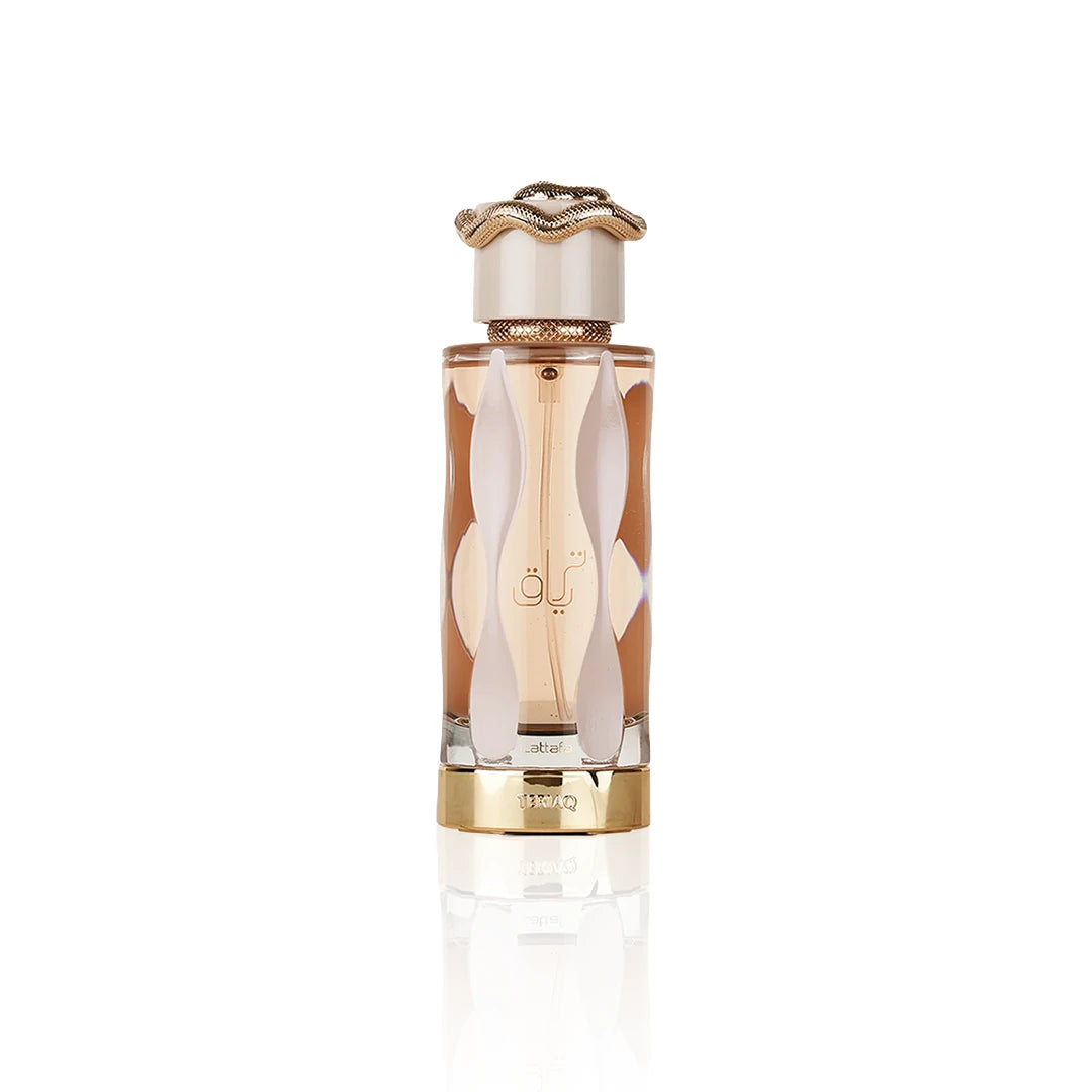 Lattafa Teriaq Eau de Parfum 100 ml Flakon auf weißem Hintergrund
