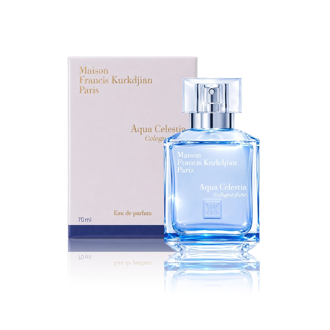 Maison Francis Kurkdjian Aqua Celestia Cologne Forte 70 ml Flakon mit Originalverpackung auf weißem Hintergrund