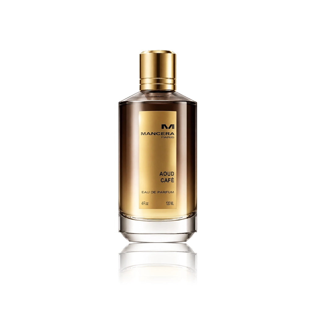 Mancera Aoud Café Eau de Parfum 120 ml Flakon auf weißem Hintergrund