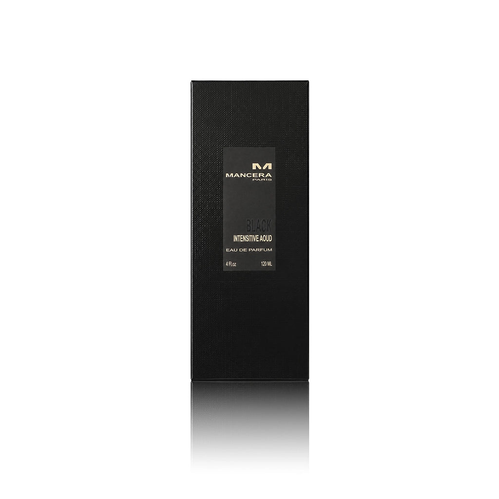 Mancera Black Intensitive Aoud Eau de Parfum 120 ml mit Originalverpackung auf weißem Hintergrund
