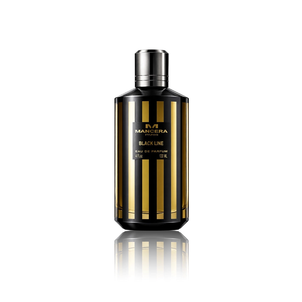 Mancera Black Line Eau de Parfum 120 ml Flakon auf weißem Hintergrund
