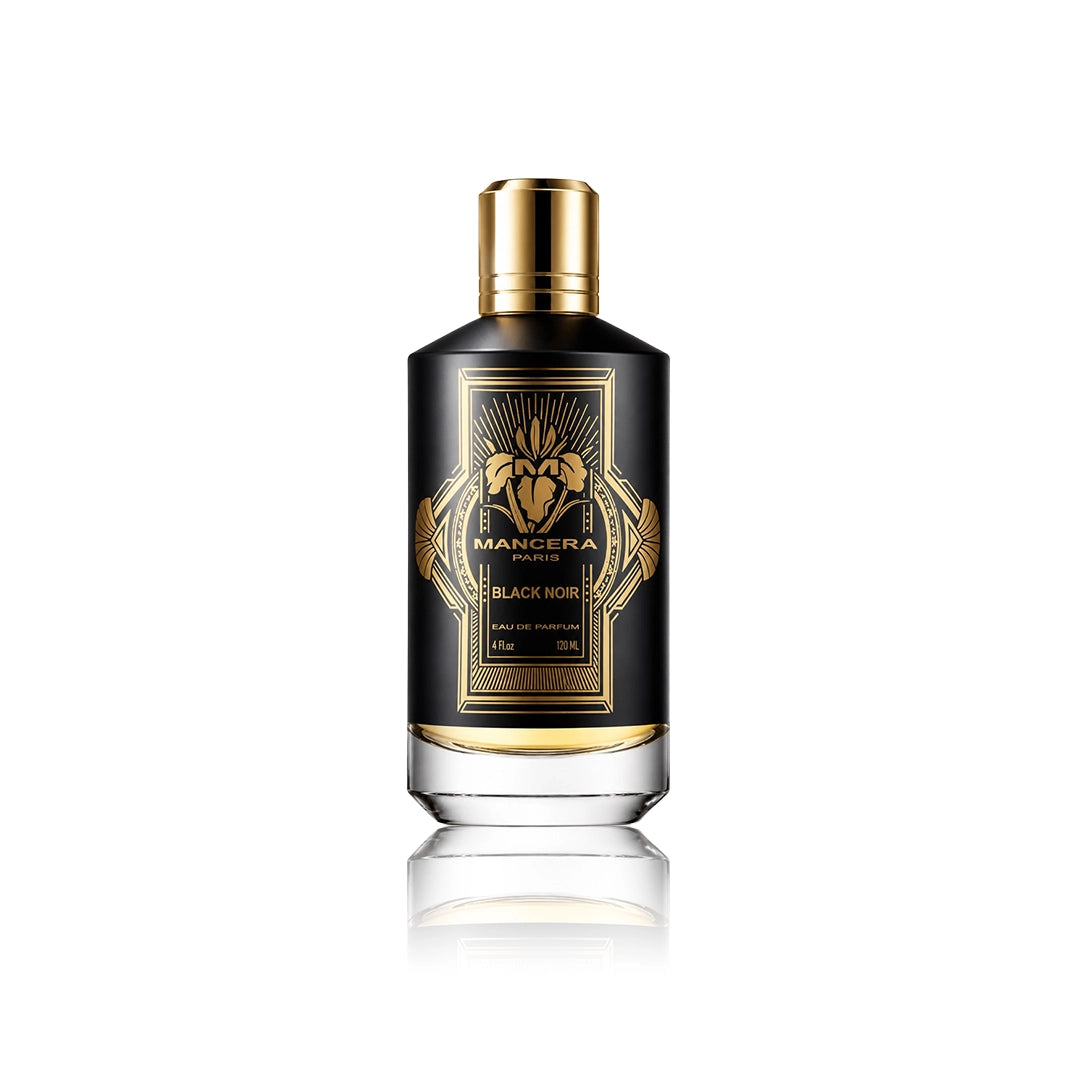 Mancera Black Noir Eau de Parfum 120 ml Flakon auf weißem Hintergrund