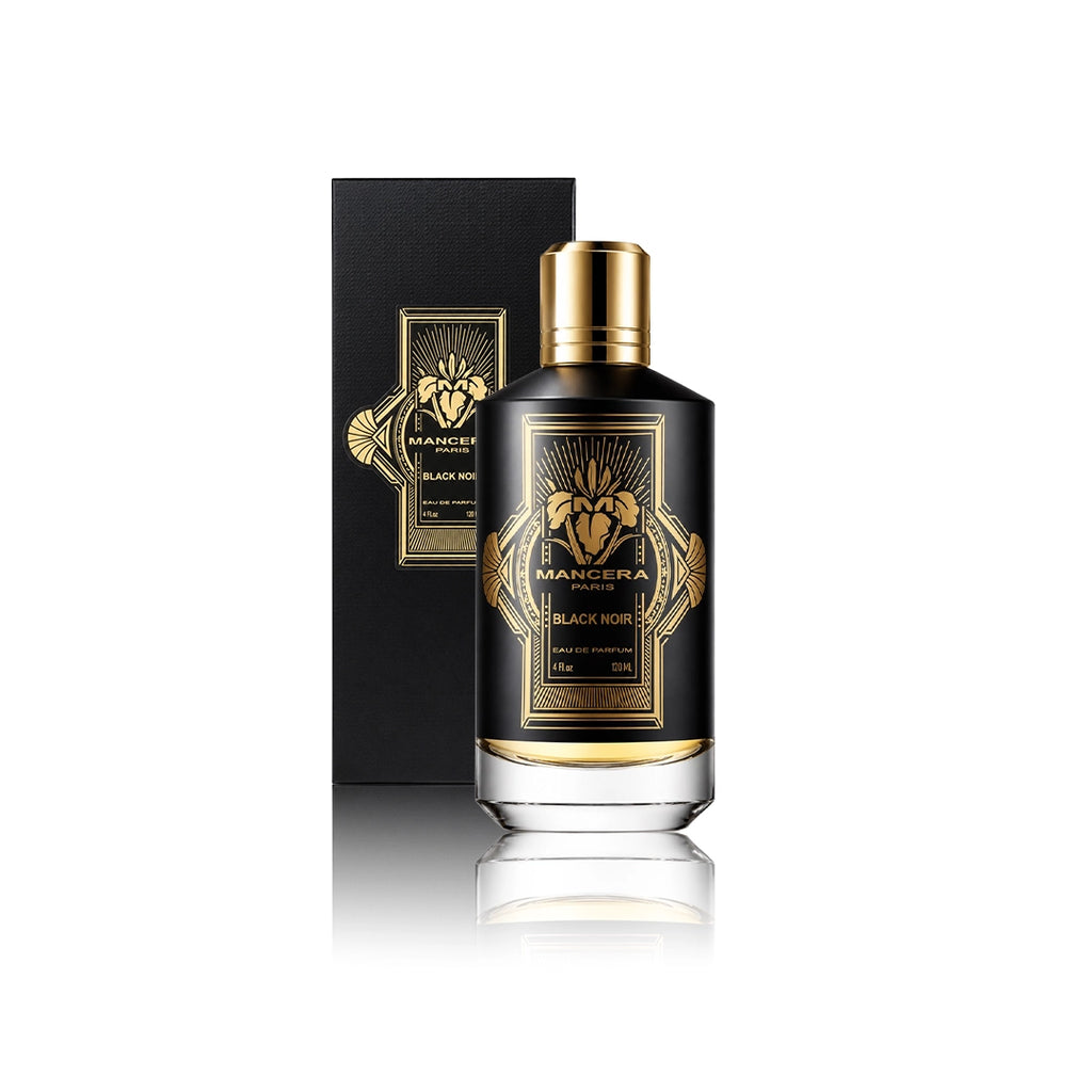 Mancera Black Noir Eau de Parfum 120 ml Flakon mit Originalverpackung auf weißem Hintergrund