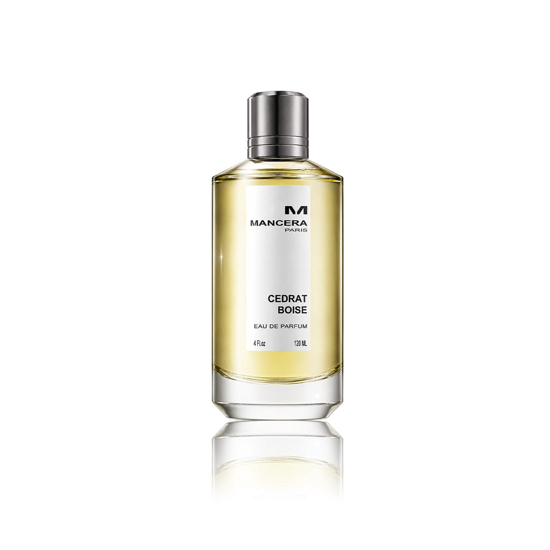 Mancera Cedrat Boisé Eau de Parfum 120 ml Flakon auf weißem Hintergrund