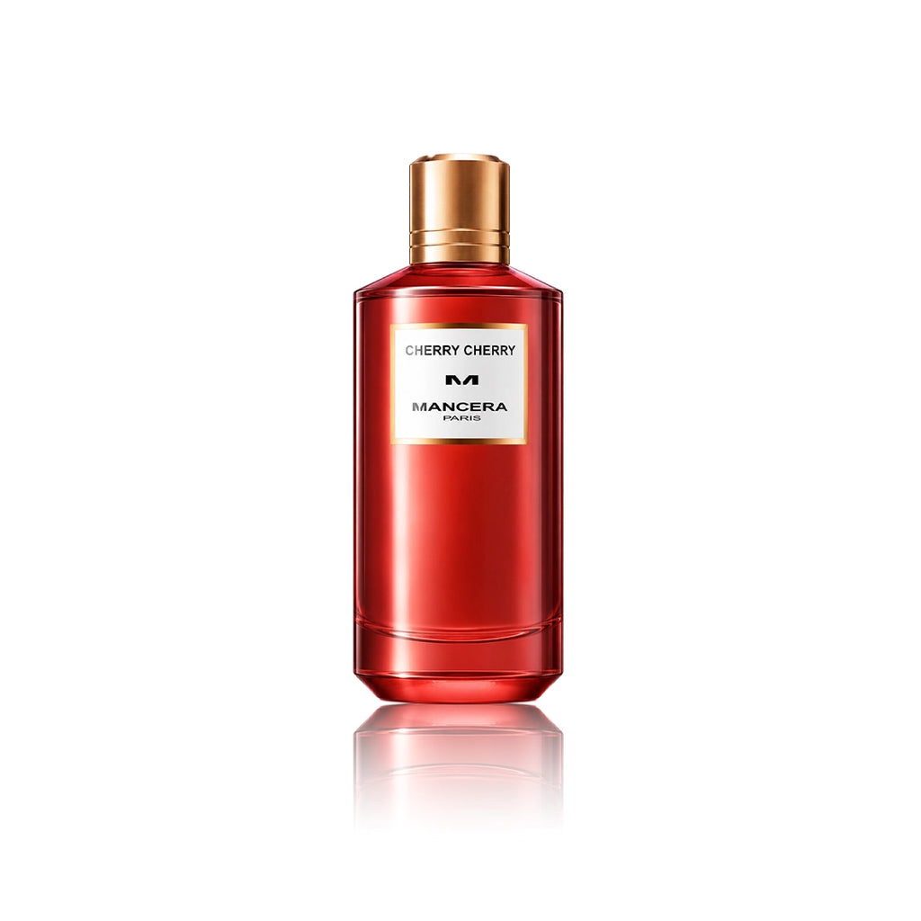 Mancera Cherry Cherry Eau de Parfum 120 ml Flakon auf weißem Hintergrund