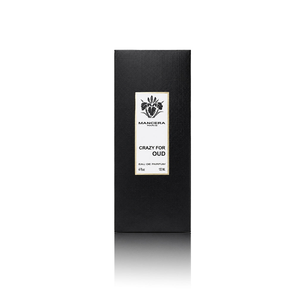 Mancera Crazy For Oud Eau de Parfum 120 ml mit Originalverpackung auf weißem Hintergrund