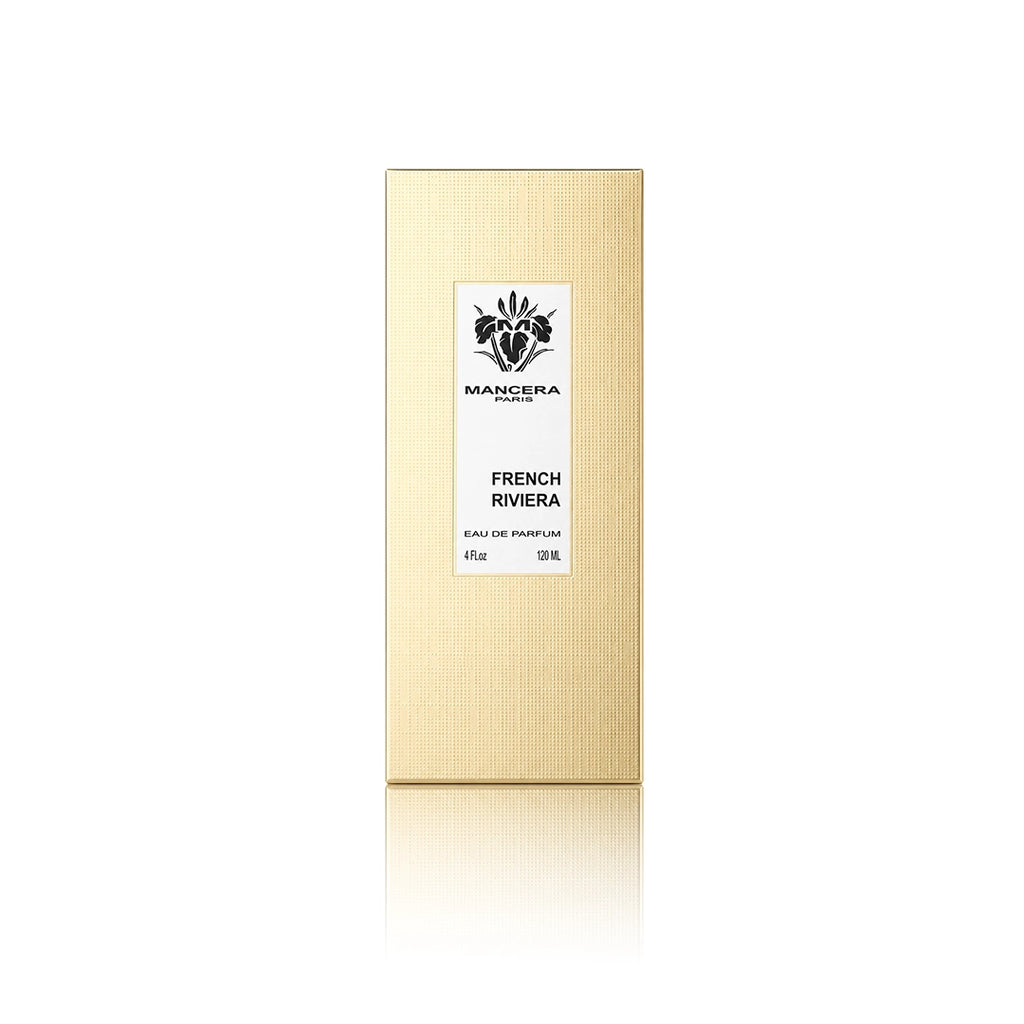Mancera French Riviera Eau de Parfum 120 ml mit Originalverpackung auf weißem Hintergrund