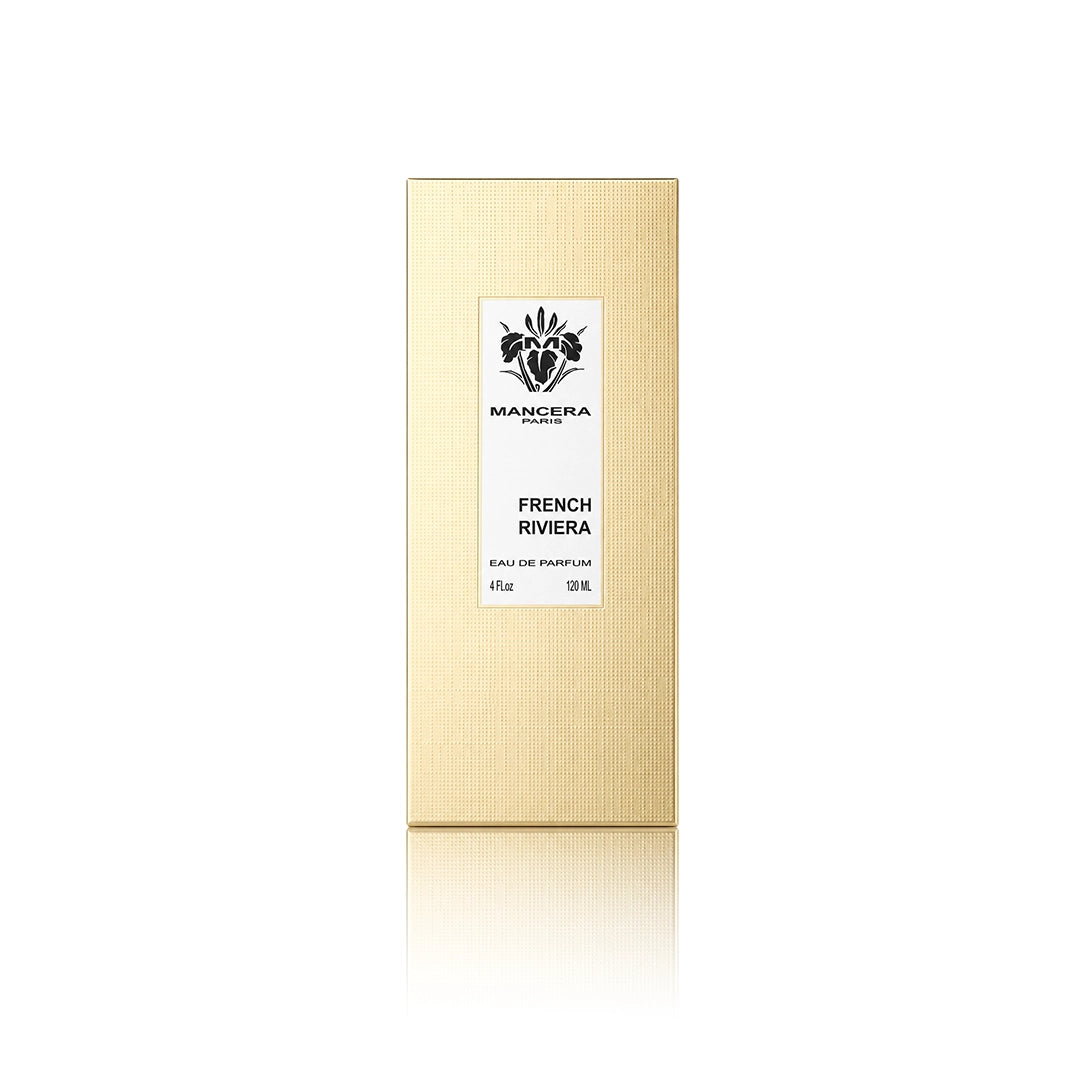 Mancera French Riviera Eau de Parfum 120 ml mit Originalverpackung auf weißem Hintergrund