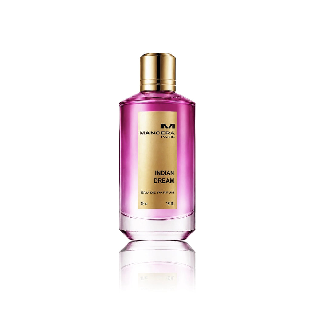 Mancera Indian Dream Eau de Parfum 120 ml Flakon auf weißem Hintergrund