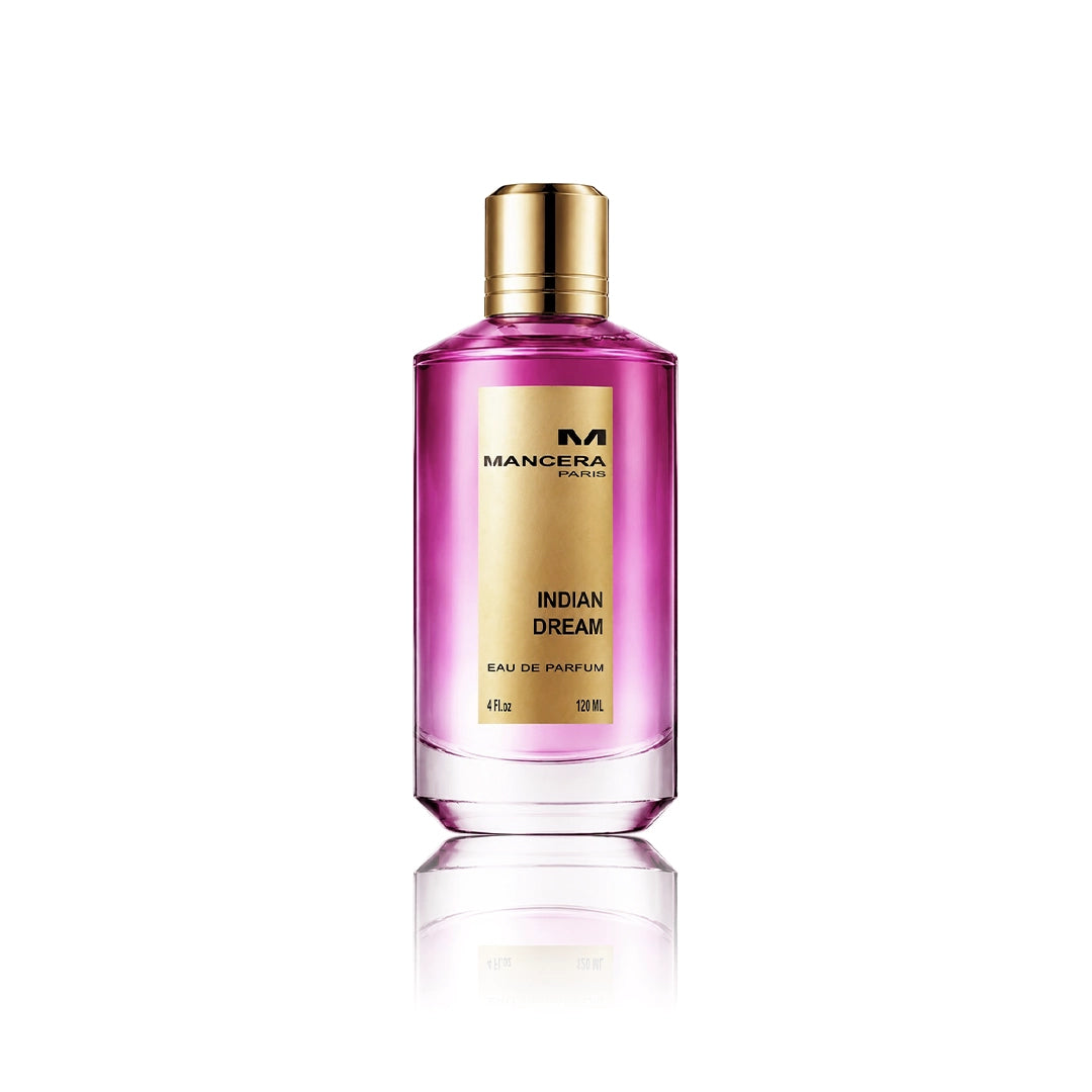 Mancera Indian Dream Eau de Parfum 120 ml Flakon auf weißem Hintergrund