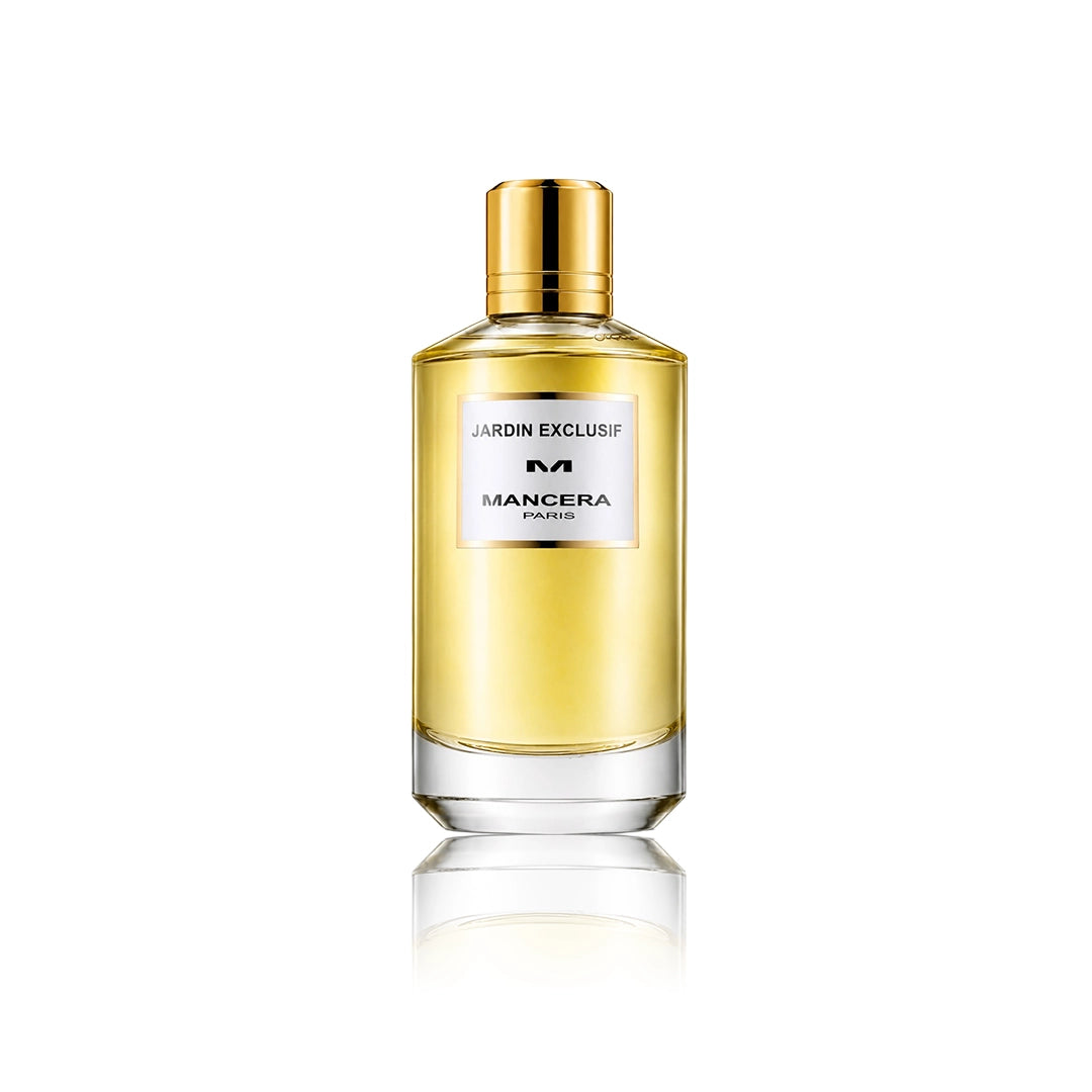 Mancera Jardin Exclusif Eau de Parfum 120 ml Flakon auf weißem Hintergrund