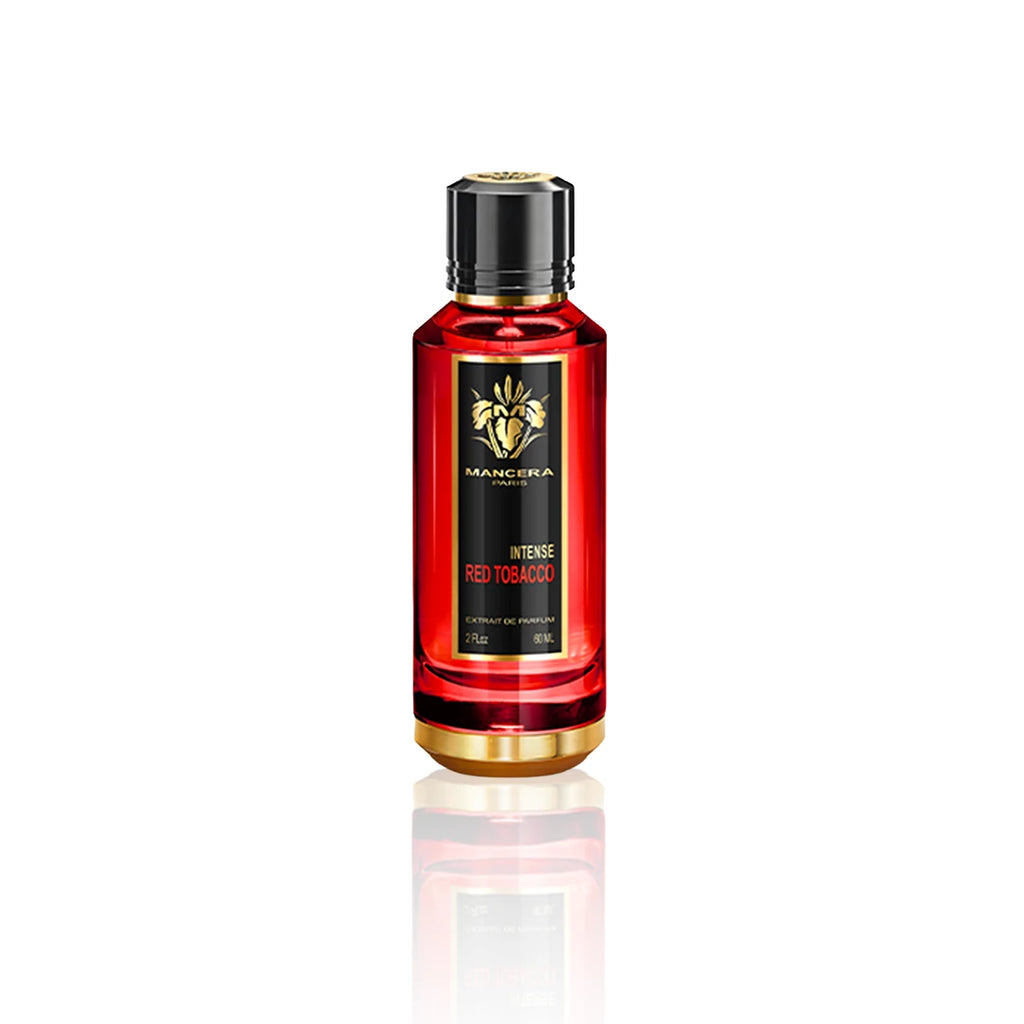 Mancera Red Tobacco Intense Eau de Parfum 60 ml Flakon auf weißem Hintergrund