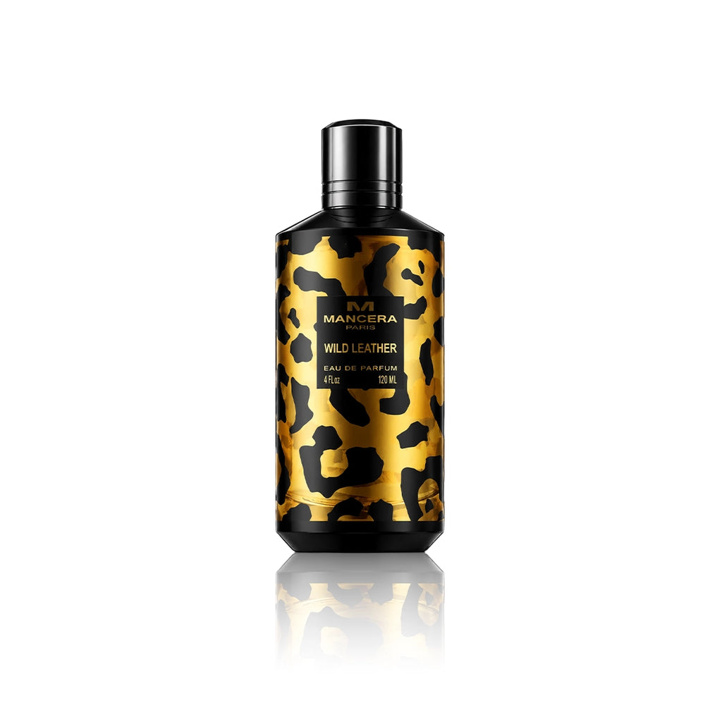 Mancera Wild Leather Eau de Parfum 120 ml Flakon auf weißem Hintergrund