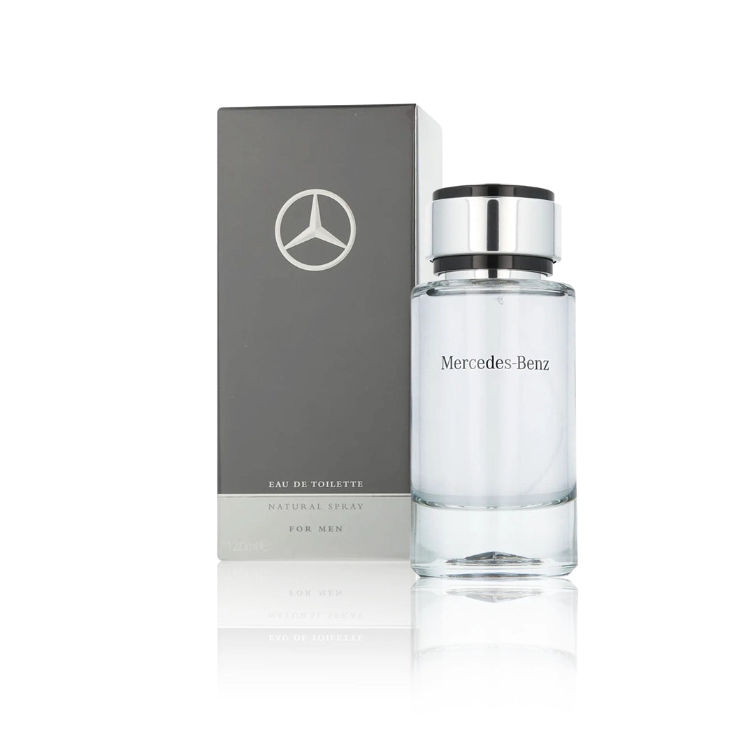 Mercedes-Benz Eau de Toilette 120 ml Flakon mit Originalverpackung auf weißem Hintergrund