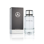 Mercedes-Benz Eau de Toilette 120 ml Flakon mit Originalverpackung auf weißem Hintergrund Verpackung steht links von der Flasche