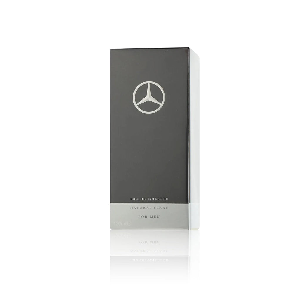 Mercedes-Benz Eau de Toilette 120 ml Flakon mit Originalverpackung auf weißem Hintergrund und da steht nur die Box von dem Duft