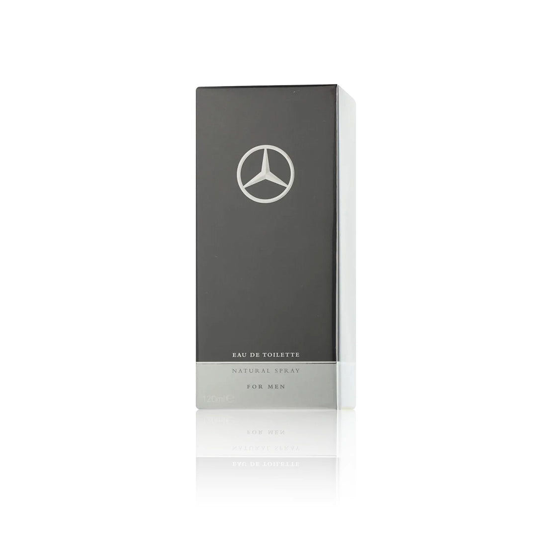 Mercedes-Benz Eau de Toilette 120 ml Flakon mit Originalverpackung auf weißem Hintergrund und da steht nur die Box von dem Duft