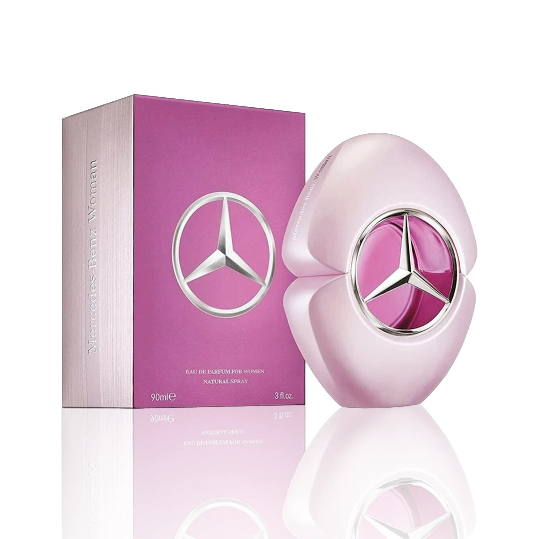 Mercedes-Benz For Women Eau de Parfum 90 ml Flakon mit Originalverpackung auf weißem Hintergrund