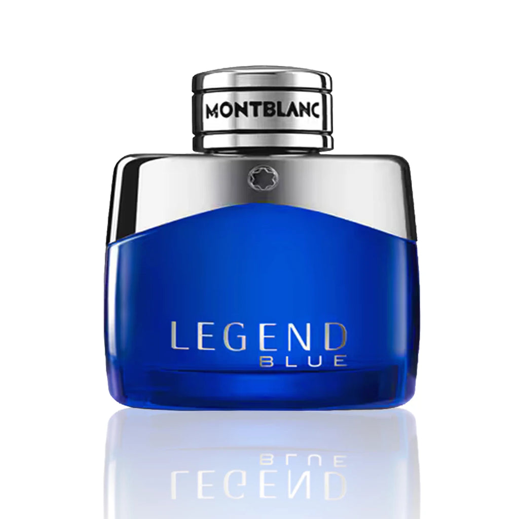 Montblanc Legend Blue Eau de Parfum 50 ml Flakon auf weißem Hintergrund