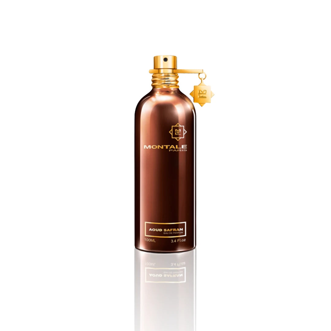 Montale Aoud Safran Eau de Parfum 100 ml Flakon auf weißem Hintergrund