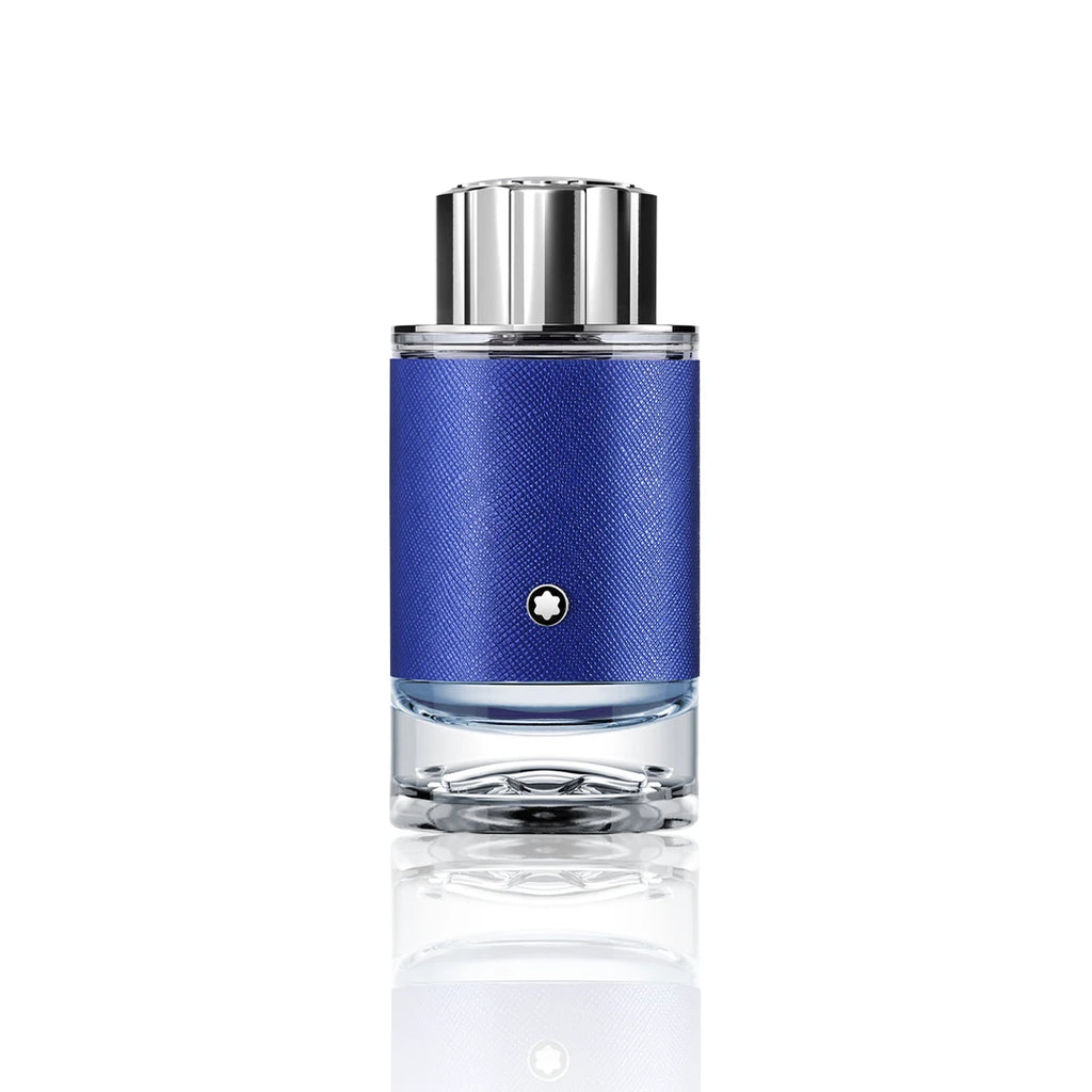 Montblanc Explorer Ultra Blue Eau de Parfum 100 ml Flakon auf weißem Hintergrund