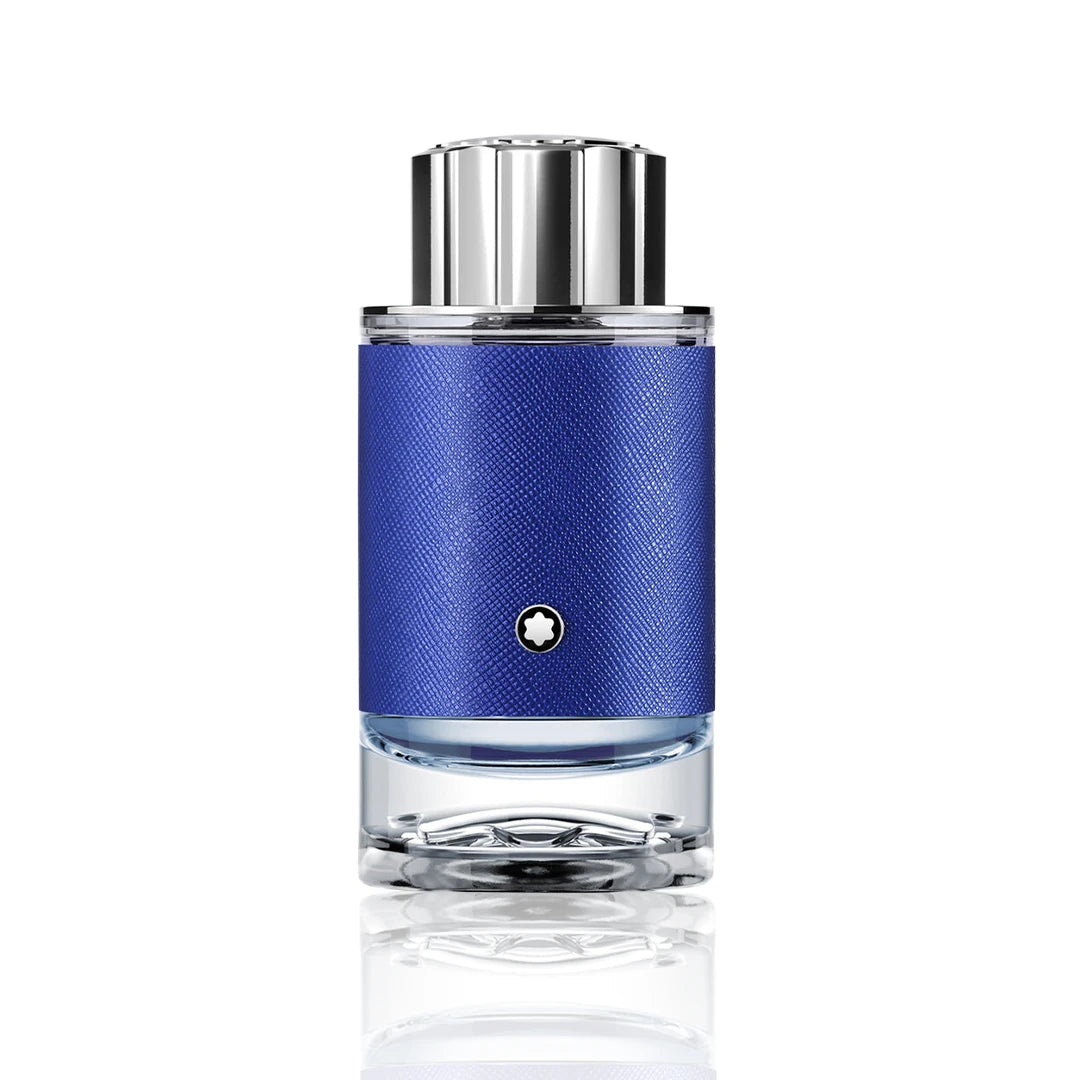 Montblanc Explorer Ultra Blue Eau de Parfum 200 ml Flakon auf weißem Hintergrund