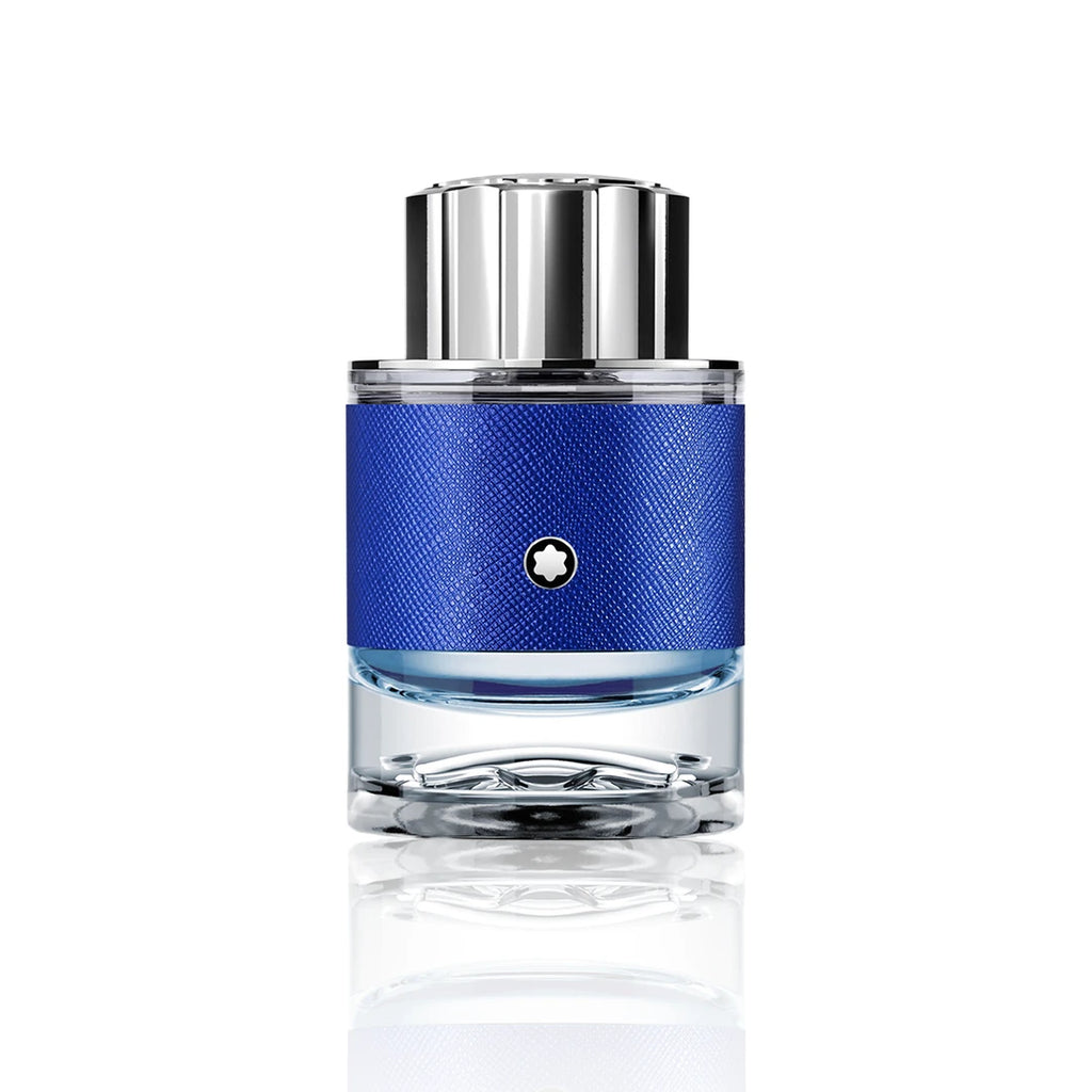 Montblanc Explorer Ultra Blue Eau de Parfum 60 ml Flakon auf weißem Hintergrund