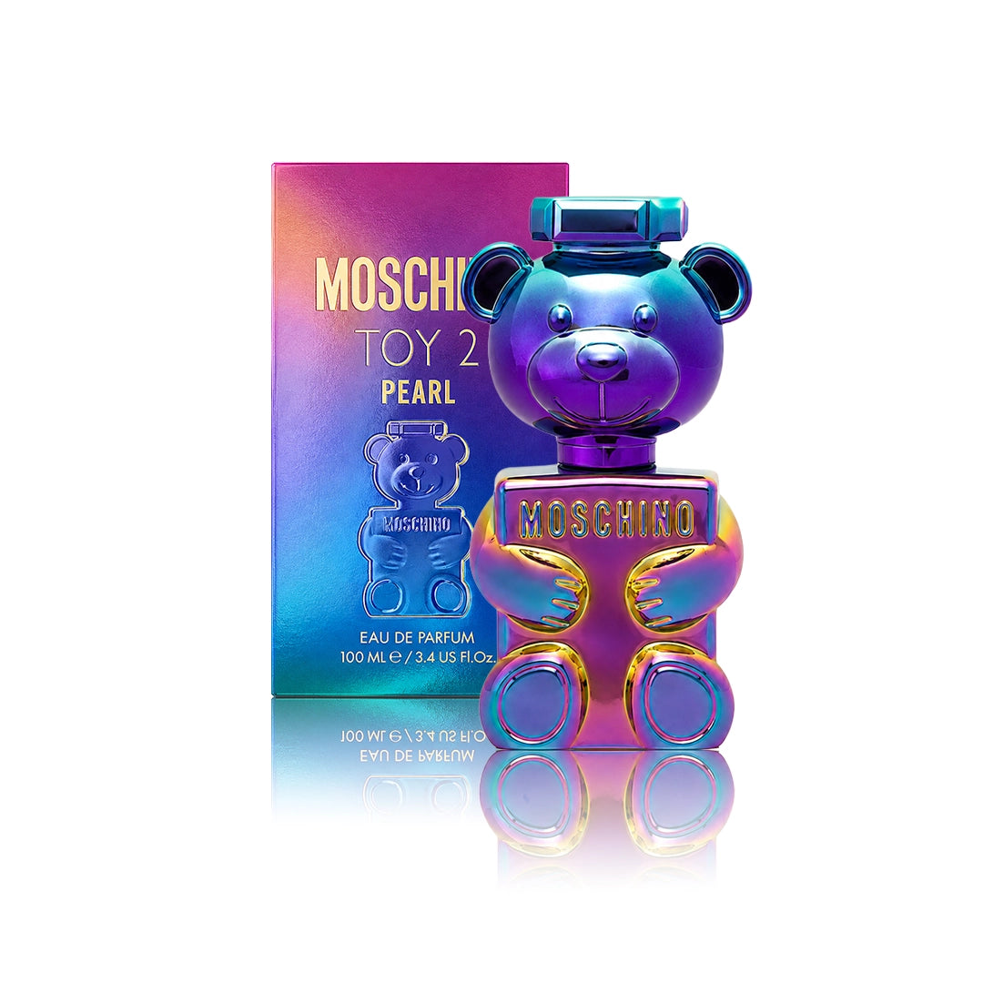 Moschino Toy Pearl Eau de Parfum 100 ml Flakon mit Originalverpackung auf weißem Hintergrund