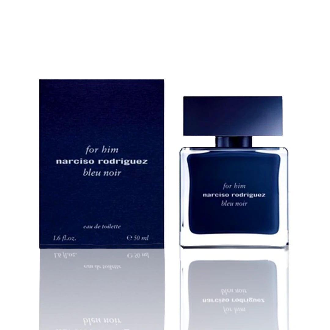 Narciso Rodriguez For Him Bleu Noir Eau de Parfum 100 ml Flakon mit Originalverpackung auf weißem Hintergrund