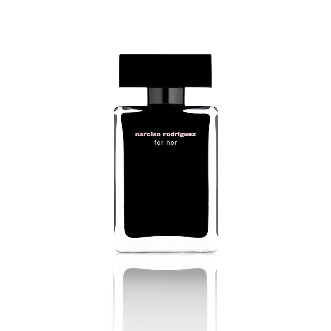Narciso Rodriguez For Her Eau de Toilette 50 ml Flakon auf weißem Hintergrund