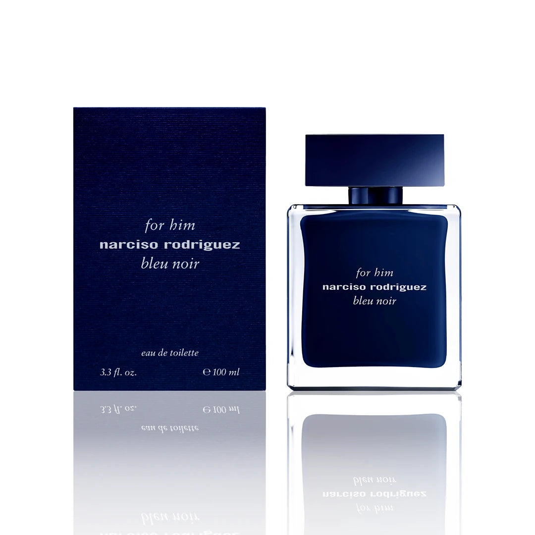 Narciso Rodriguez For Him Bleu Noir Eau de Toilette 100 ml Flakon auf weißem Hintergrund