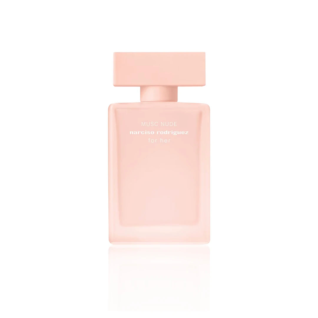 Narciso Rodriguez For Her Musc Nude Eau de Parfum 50 ml Flakon auf weißem Hintergrund