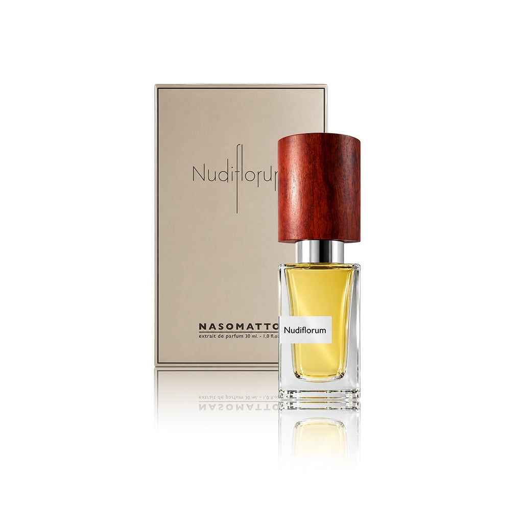 Nasomatto Nudiflorum Extrait de Parfum 30 ml Flakon mit Originalverpackung auf weißem Hintergrund