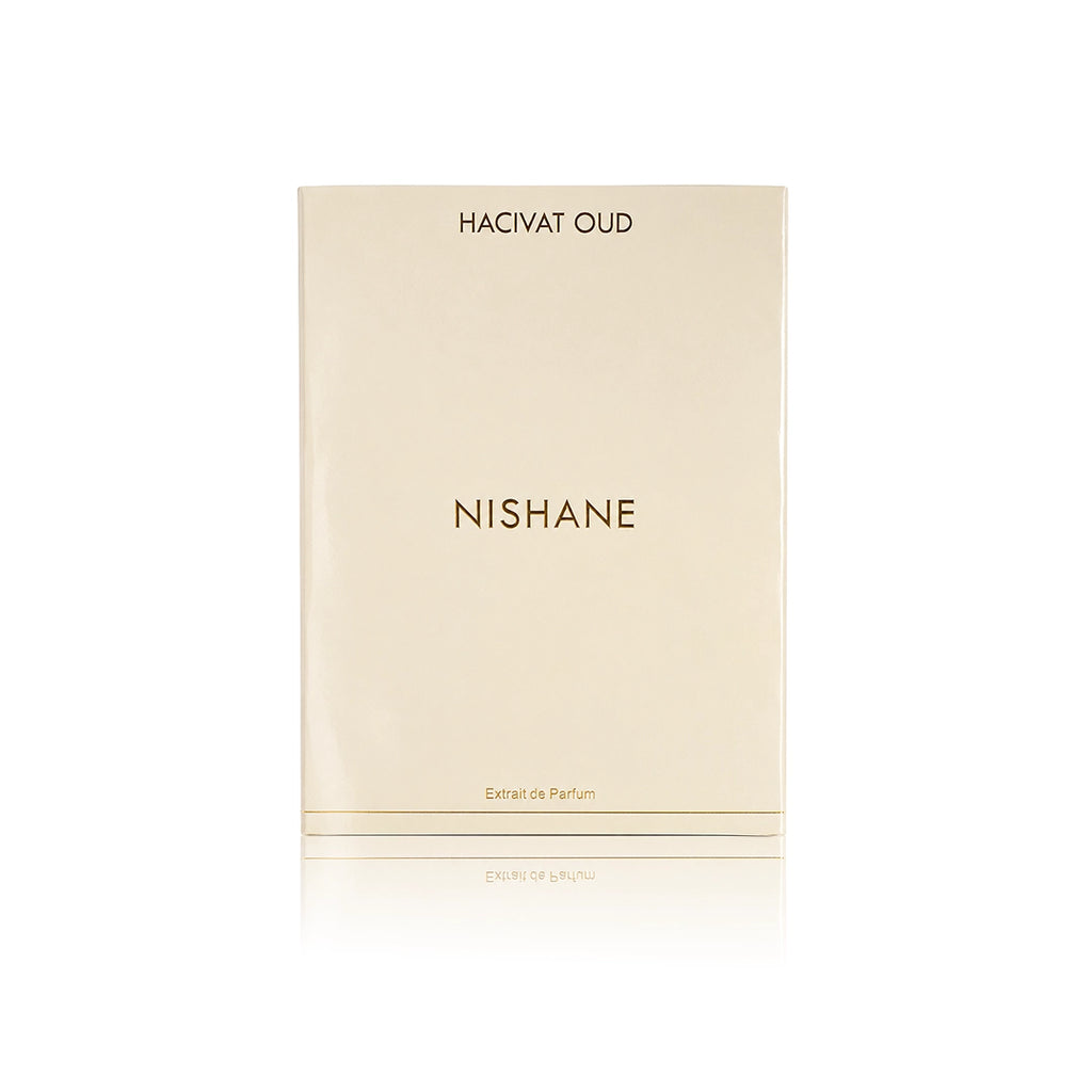 Nishane Hacivat Oud Extrait de Parfum 50 ml mit Originalverpackung auf weißem Hintergrund
