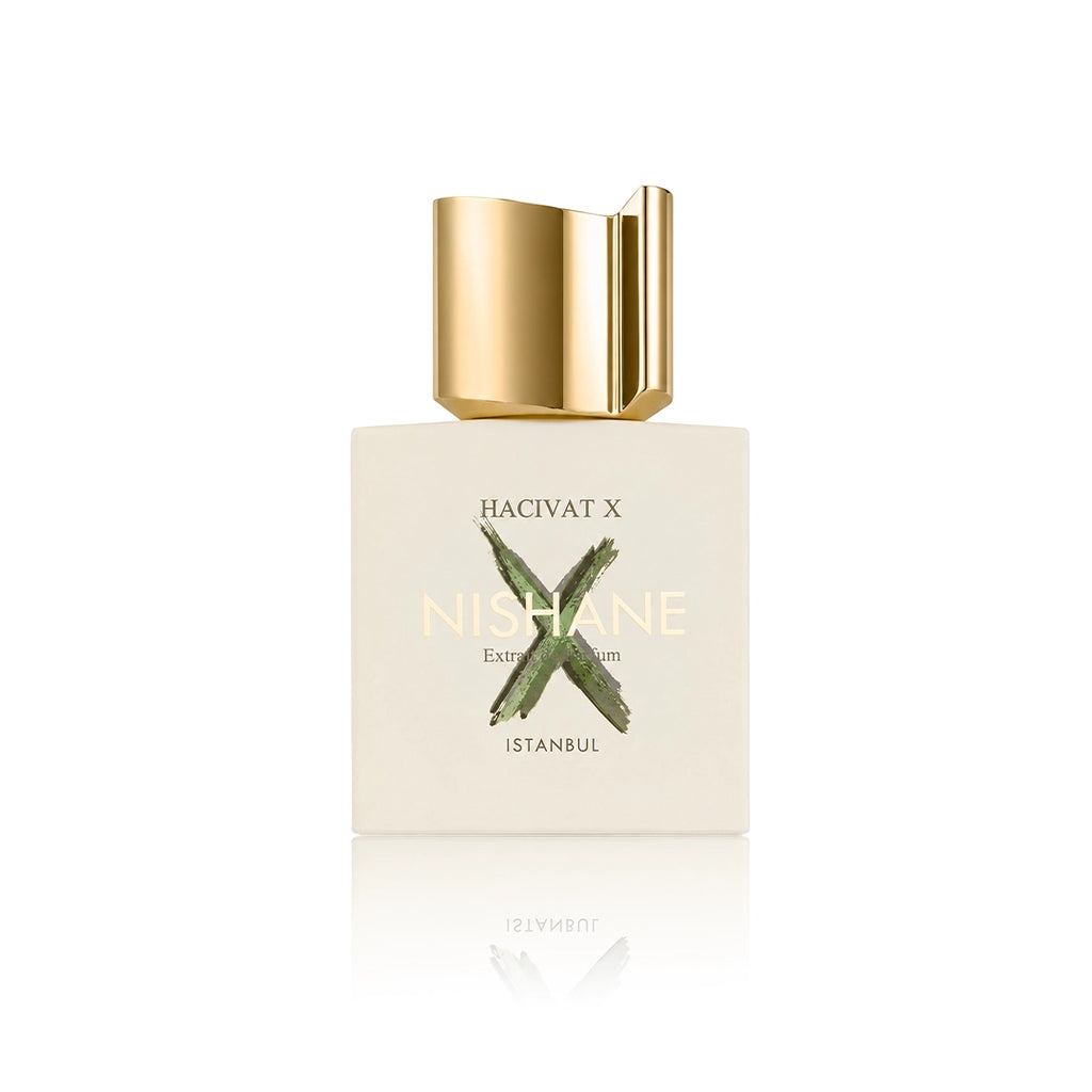 Nishane Hacivat X Extrait de Parfum 50 ml Flakon auf weißem Hintergrund