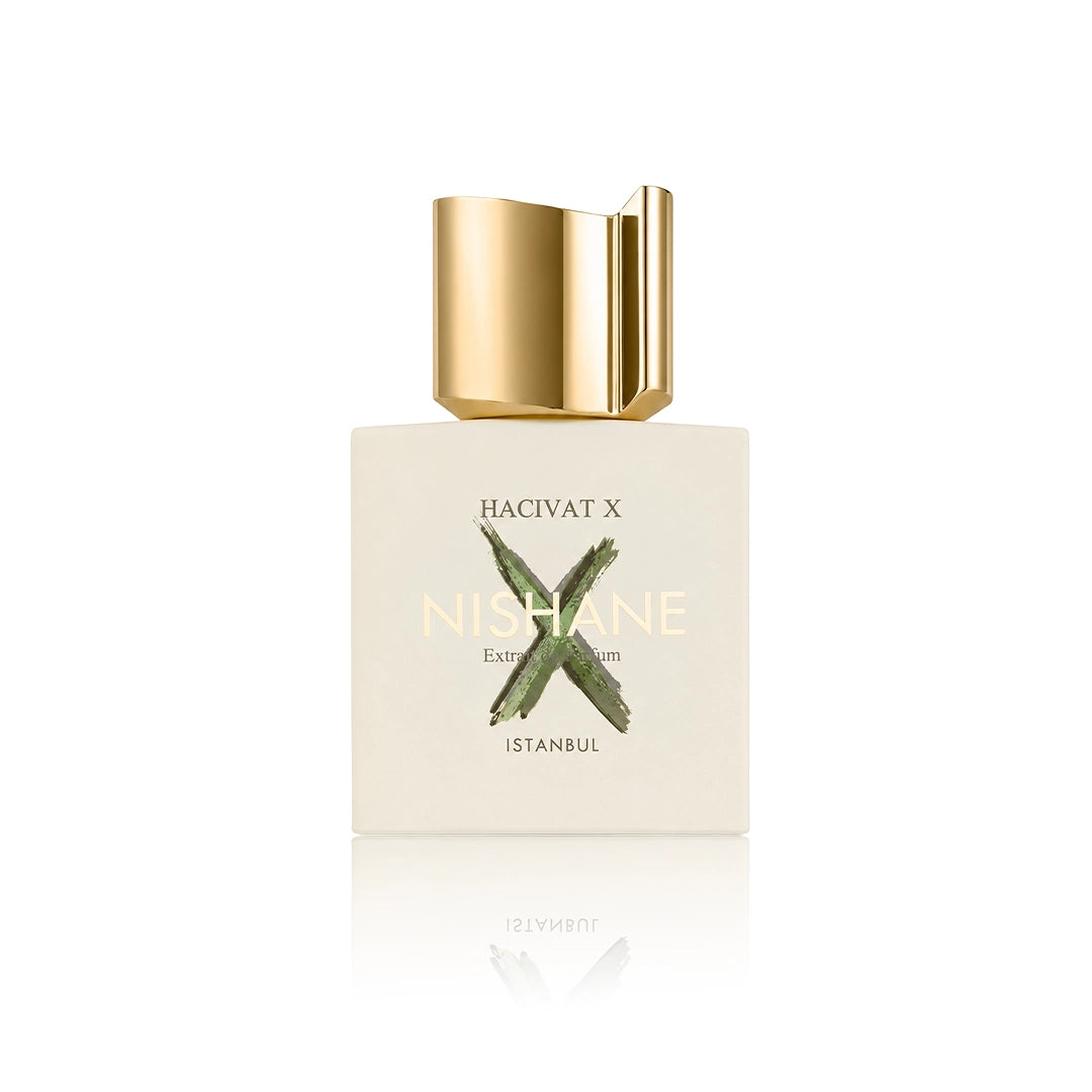 Nishane Hacivat X Extrait de Parfum 50 ml Flakon auf weißem Hintergrund