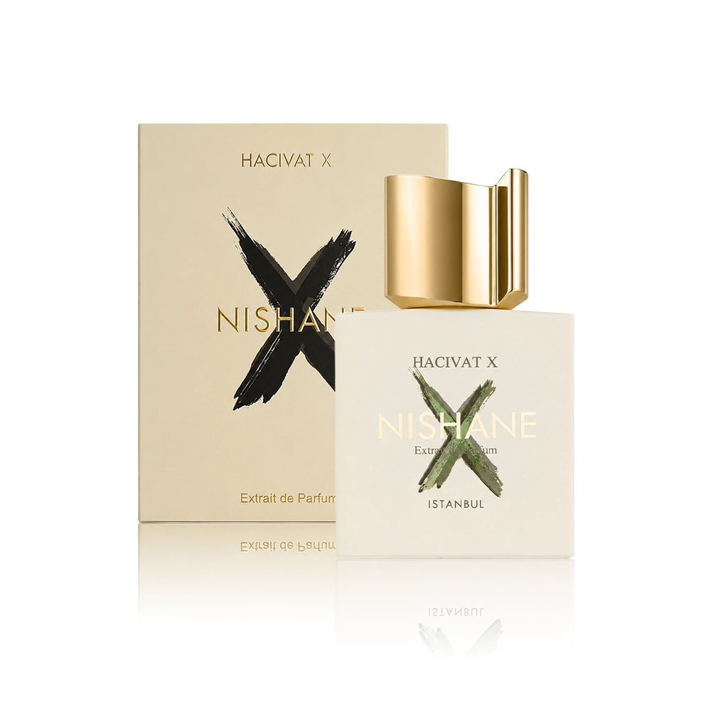 Nishane Hacivat X Extrait de Parfum 100 ml Flakon mit Originalverpackung auf weißem Hintergrund