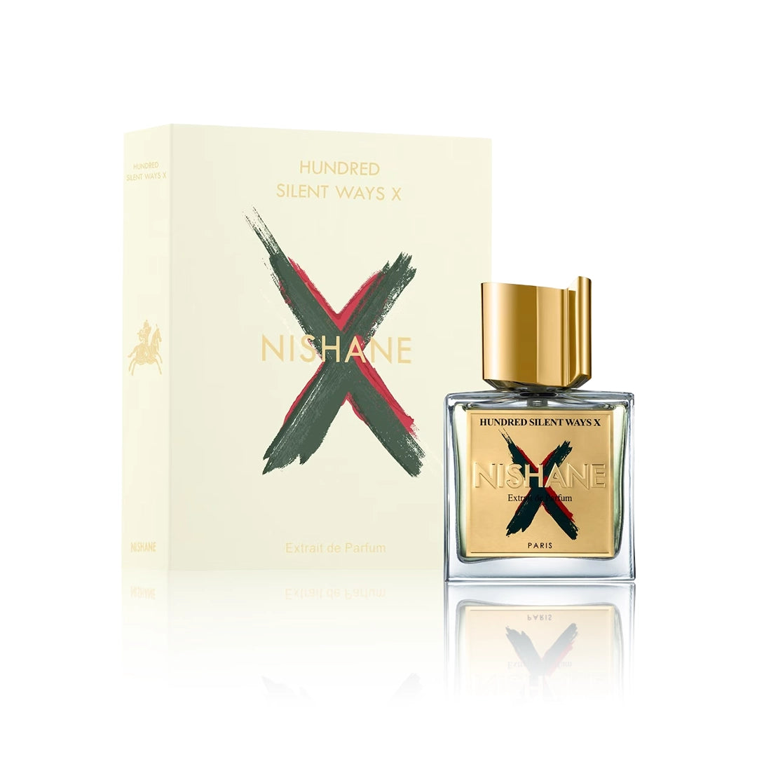Nishane Hundred Silent Ways X Extrait de Parfum 100 ml Flakon mit Originalverpackung auf weißem Hintergrund