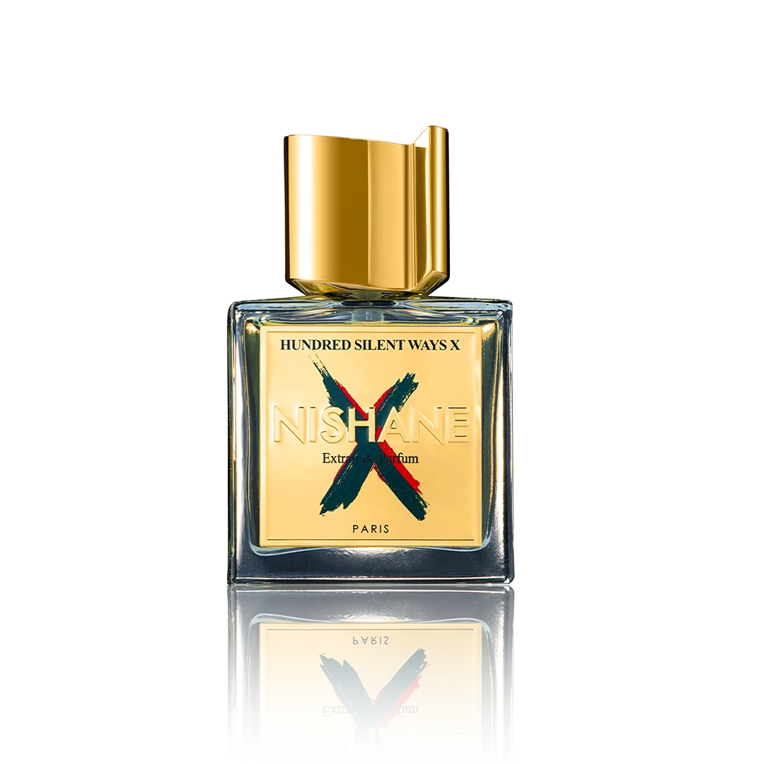 Nishane Hundred Silent Ways X Extrait de Parfum 100 ml Flakon auf transparentem Hintergrund